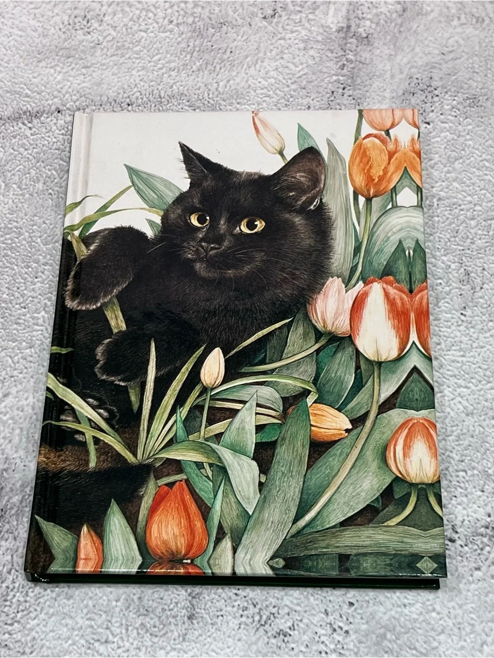 Vintage 1980s Black Cat Floral Hard Cover Notebook Lined Journal NEW Retro Art
